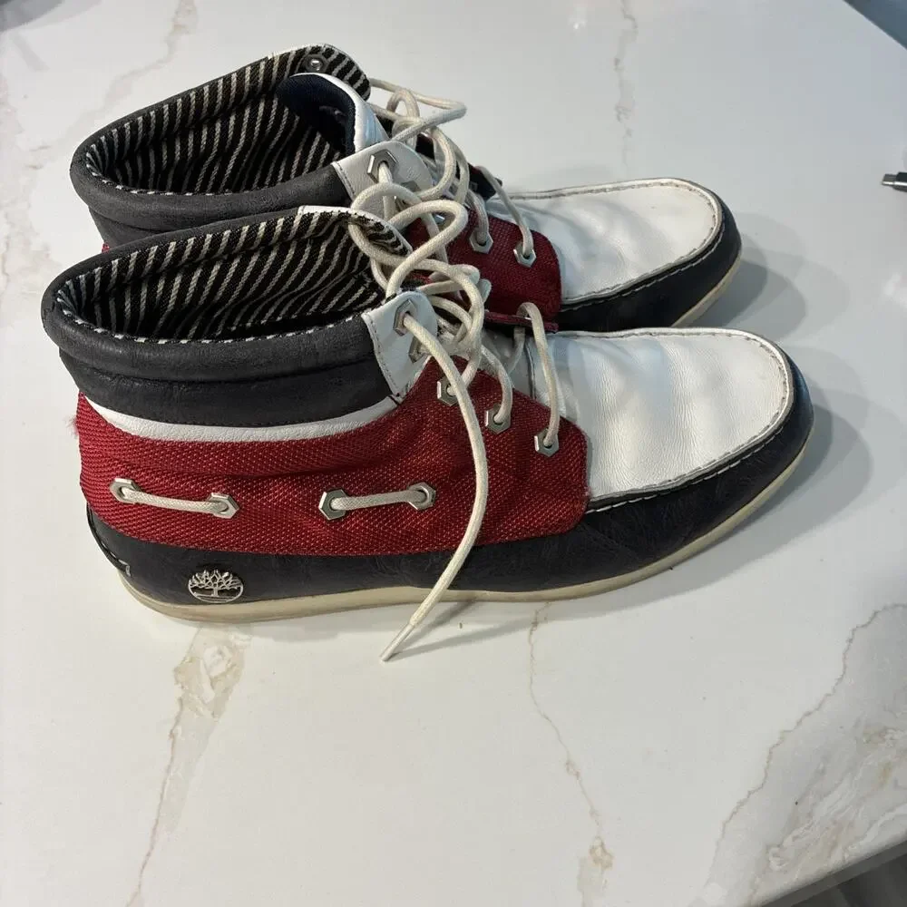 Timberland Newmarket Mens Red White Blue Chukka Boots 28569 Size US 10.5 M